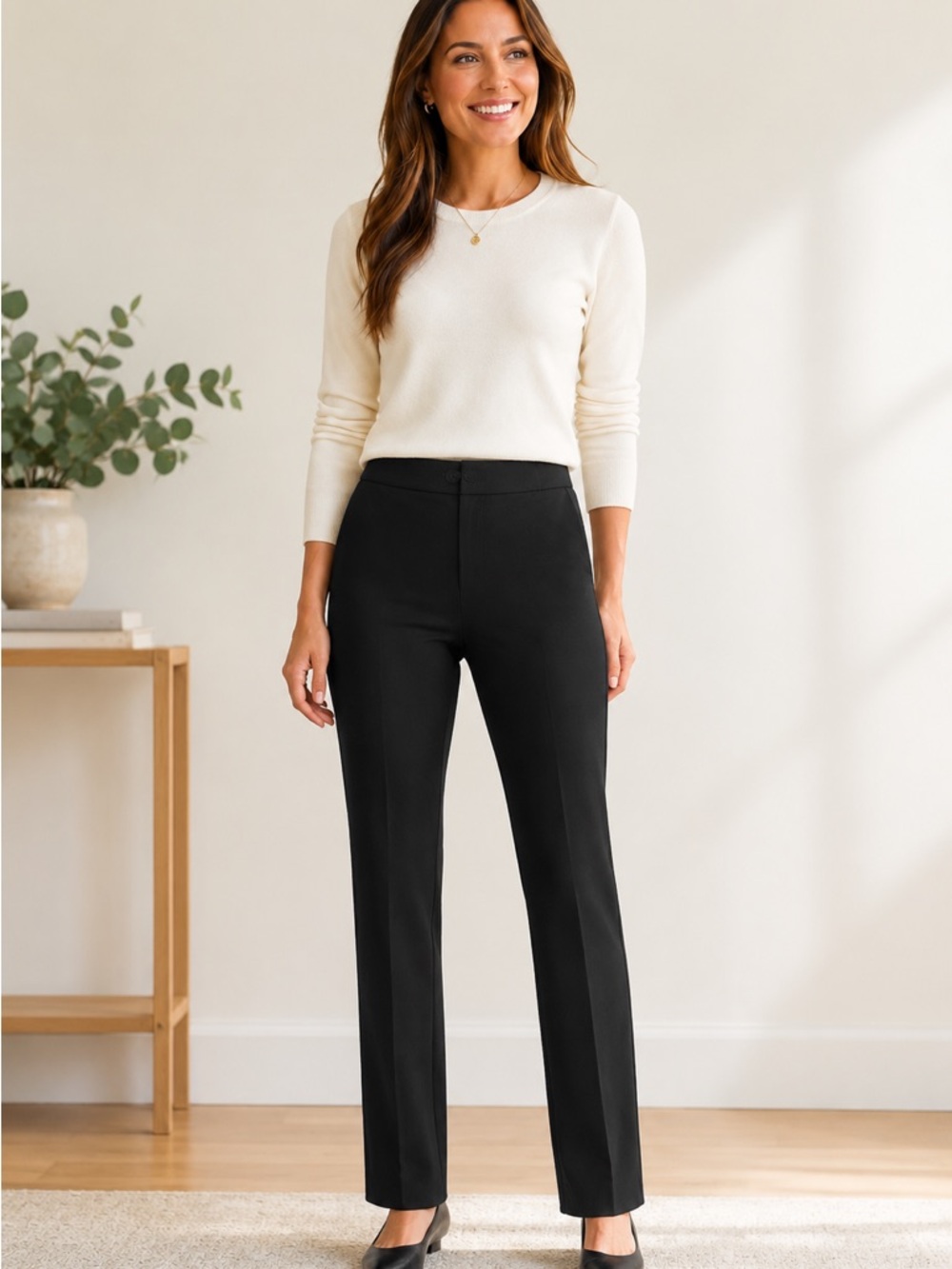Betabrand Dress Pant Yoga Pants Straight Leg Black MP
